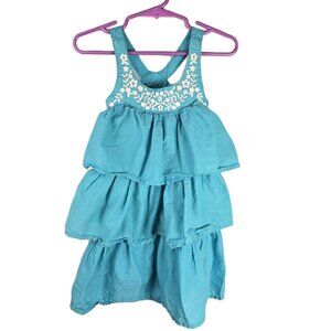 Carters Sundress Girls 3T Turquoise Sleeveless Tiered Ruffles Easter Embroidery